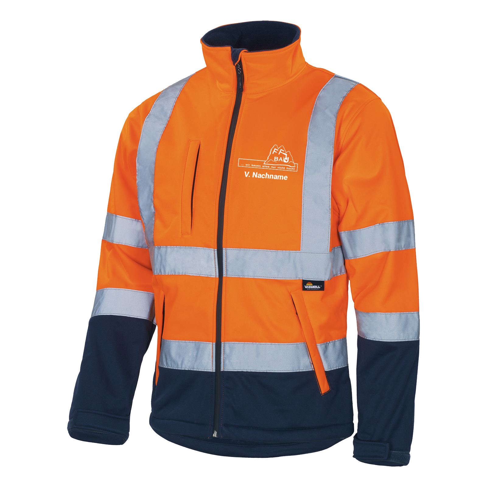 Vizwell Softshelljacke Leuchtorange-marine