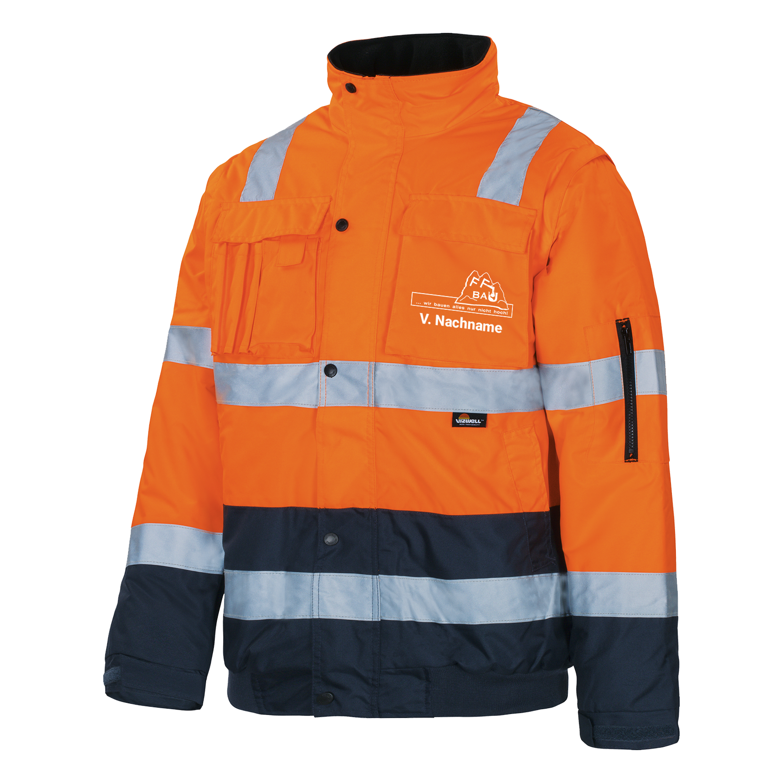 Vizwell Pilotenjacke Leuchtorange-Marine