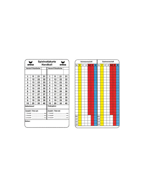 Spielnotizkarten Handball diverse